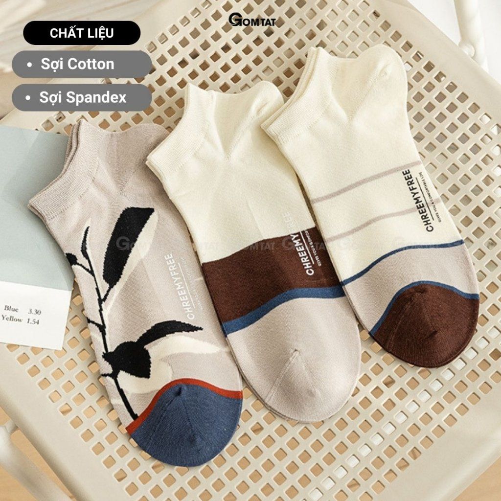 Set 3 đôi tất nam cổ thấp GOMTAT, chất liệu cotton cao cấp, hút ẩm, khử mùi thoáng khí  -CHEMMY-PO-3032-CB3