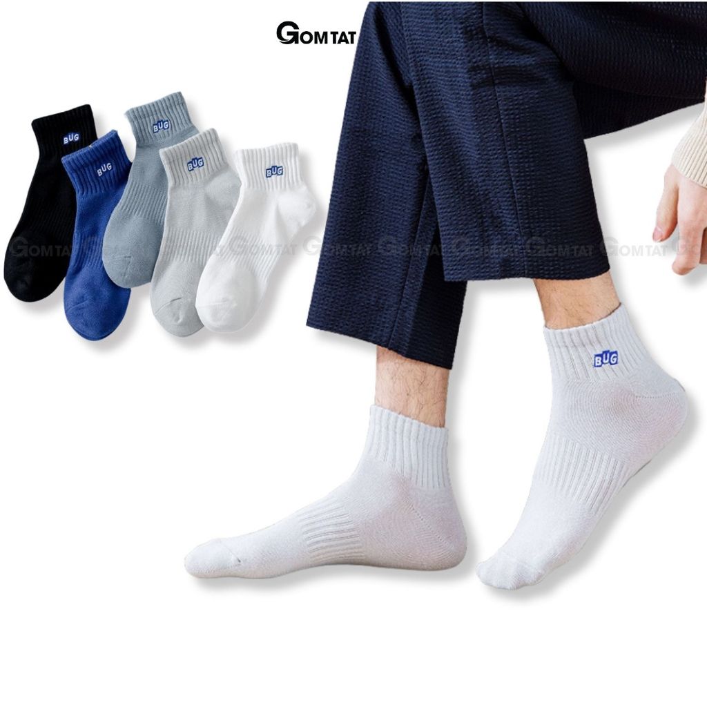 Set 5 đôi tất nam cổ ngắn hoạ tiết GOMTAT mẫu BUG, vớ cổ ngắn nam chất liệu cotton mềm mại, thấm hút mồ hôi - CNCC-BUG