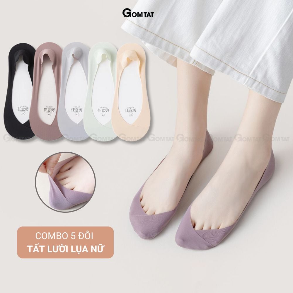 Combo 5 đôi tất lười nữ cao cấp GOMTAT, có đệm silicon chống tuột, chất liệu cotton mềm mại êm chân - SUX-1103-CB5