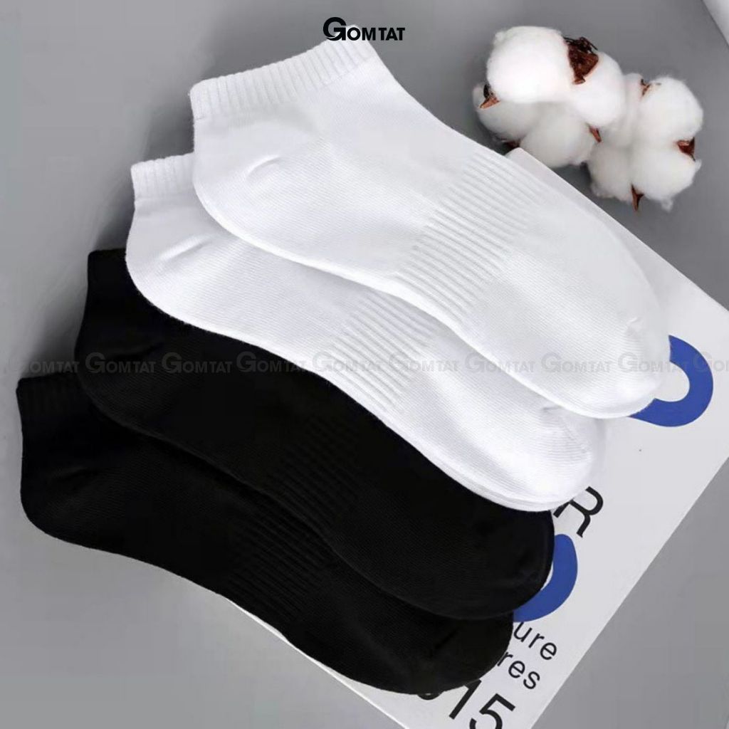 Combo 5 đôi vớ cổ thấp nam nữ trơn GOMTAT, chất liệu cotton nhẹ mềm hút ẩm thử mùi thoáng khí  - GOM-KLB-TRONNGAN-CB5