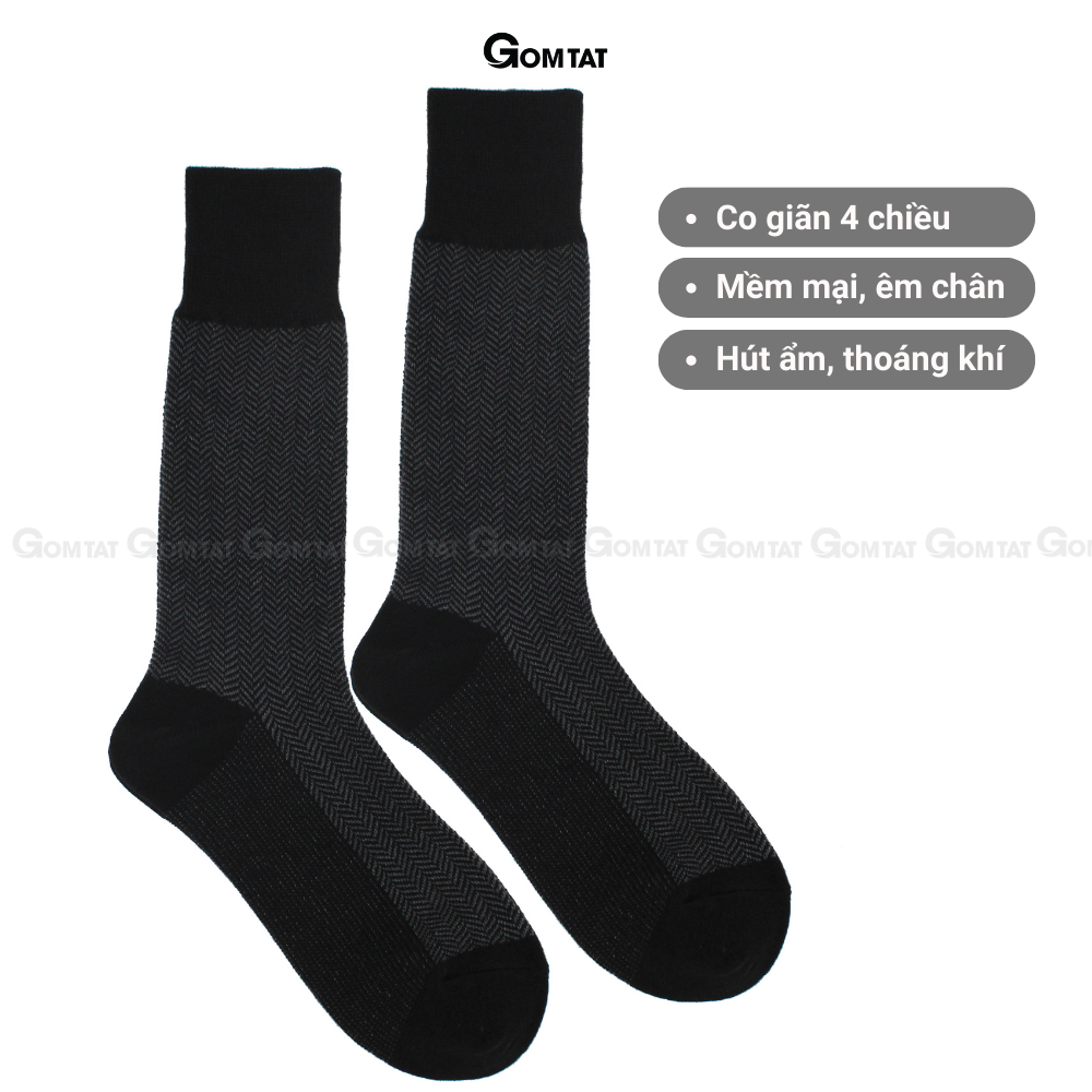 Hộp 4 đôi tất nam công sở GOMTAT mẫu sọc xương cá, chất liệu cotton cao cấp thoáng khí êm chân  -GOM-MIX14-CB4