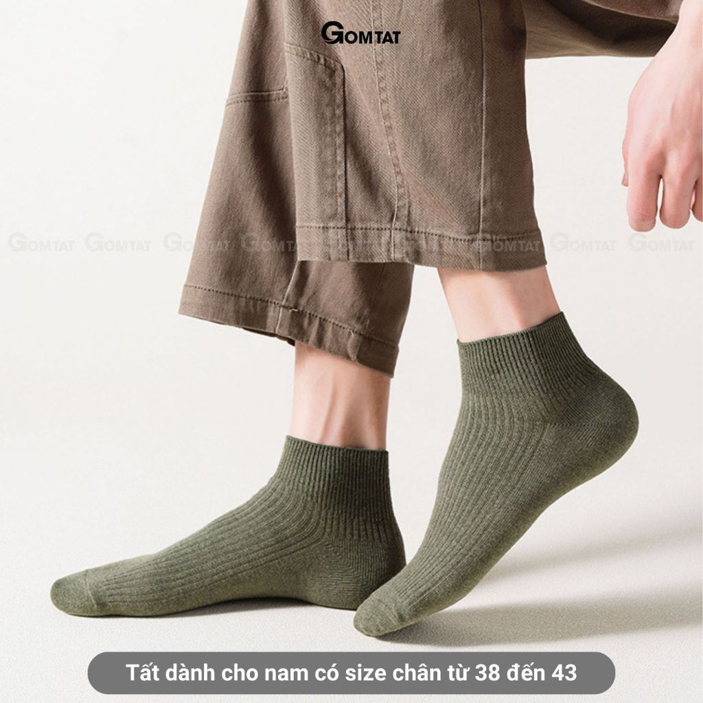 Combo 10 đôi tất cổ ngắn nam GOMTAT trơn, chất liệu cotton cao cấp hút ẩm thoáng khí khử mùi -NGANTRON-FIVE-2003-CB10