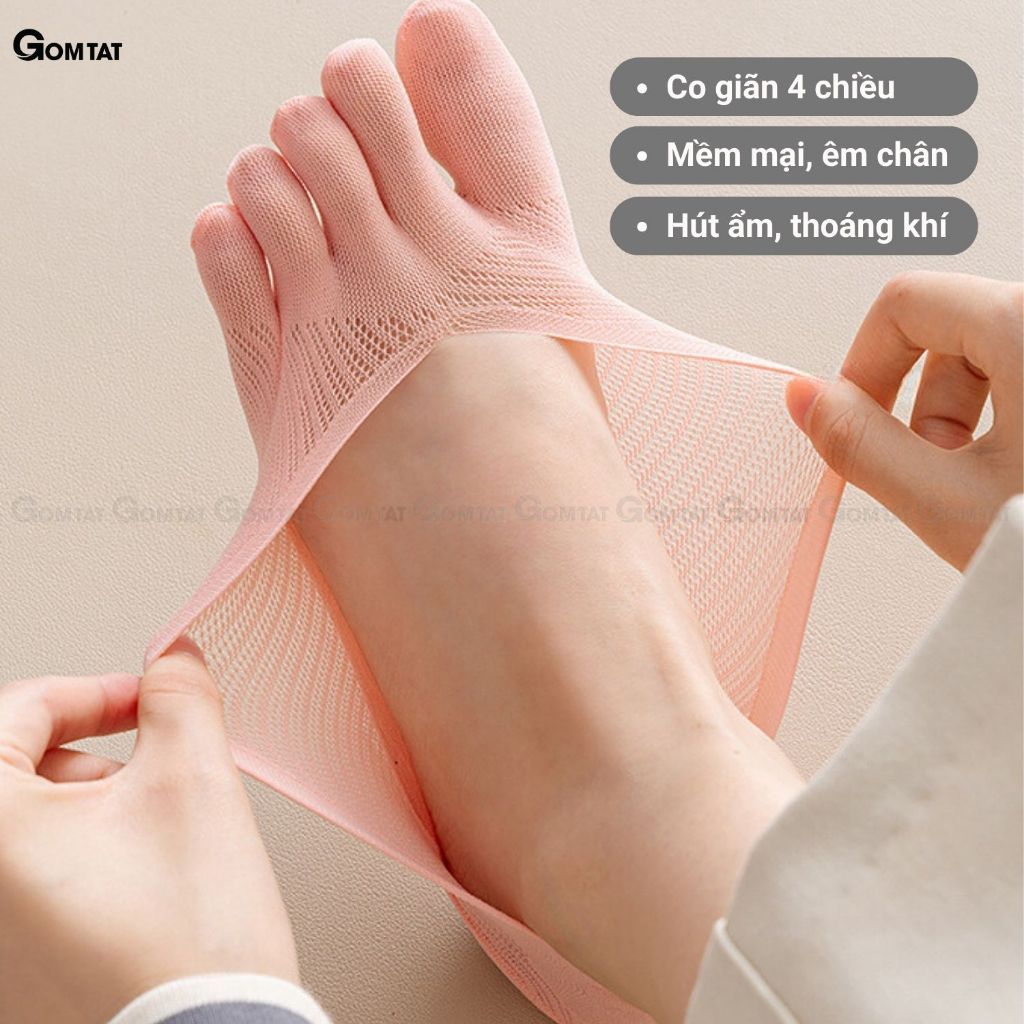Set 5 đôi tất chân xỏ ngón GOMTAT, chất liệu sợi nylon mềm mịn, hút ẩm thoáng khí, khử mùi êm chân - D16-A095-CB5