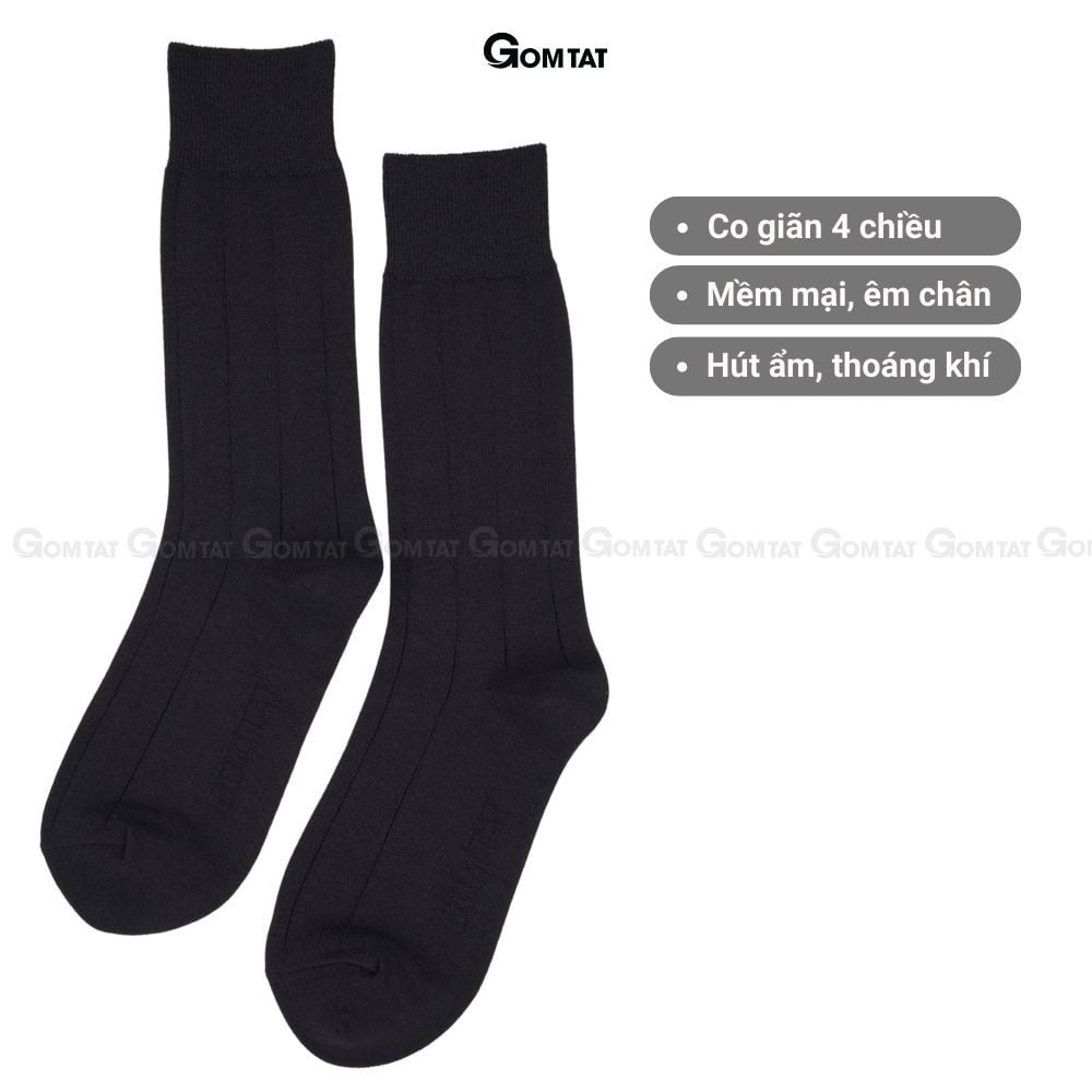 Hộp 4 đôi tất đen nam cao cổ GOMTAT mẫu gân chìm, vớ nam công sở cổ cao chất liệu cotton cao cấp - GOM-MIX09-DEN-CB4