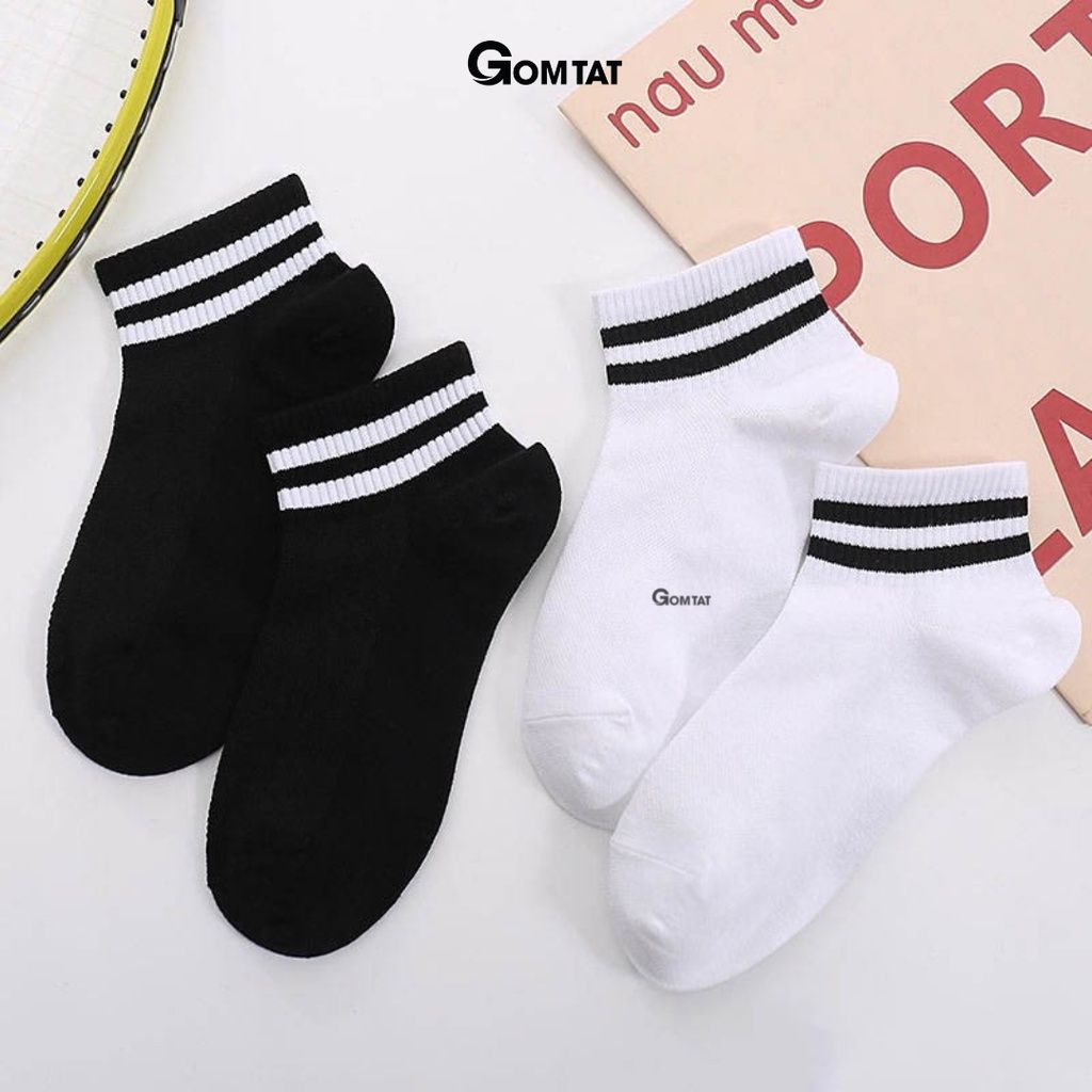 Tất nam nữ cổ ngắn hàn quốc GOMTAT, chất liệu cotton cao cấp nhiều màu thoáng khí hút ẩm tốt - NGAN-2SOC-201-1DOI