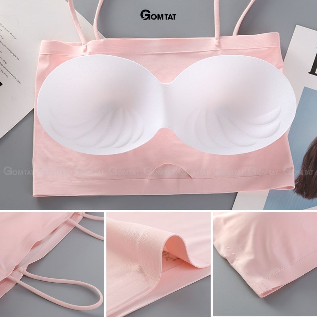 Áo bra nữ đúc su trơn GOMTAT quây ngang 2 dây, có mút đệm mỏng không gọng, chất liệu thoáng mát - SA-8881
