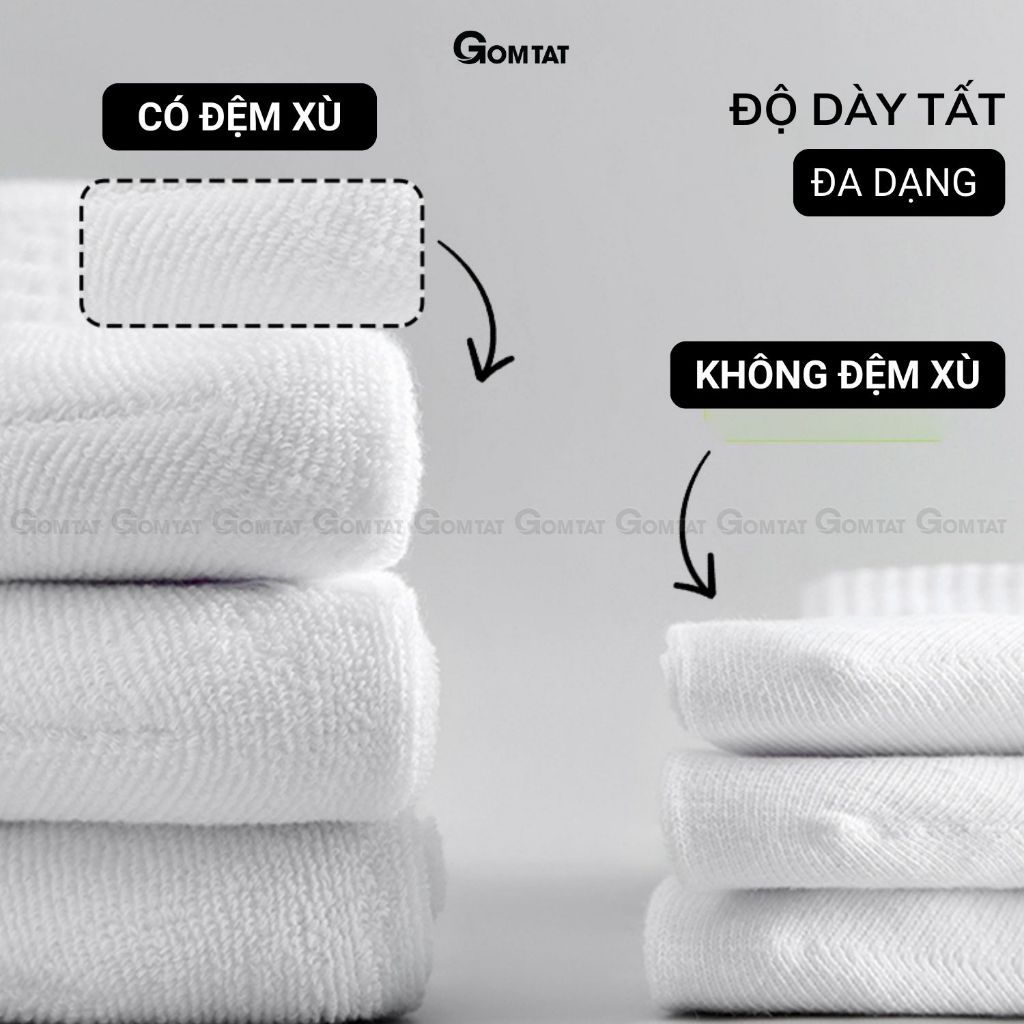 Combo 10 đôi tất cổ cao, cổ trung nam nữ GOMTAT, chất liệu cotton đệm xù êm chân - TATXU-TRON-CB10