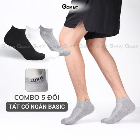  Combo 5 đôi tất nam nữ cổ ngắn GOMTAT basic, vớ cổ ngắn chất cotton dày dặn thoáng khí, không xù lông - LD-S01-TRON-CB5 