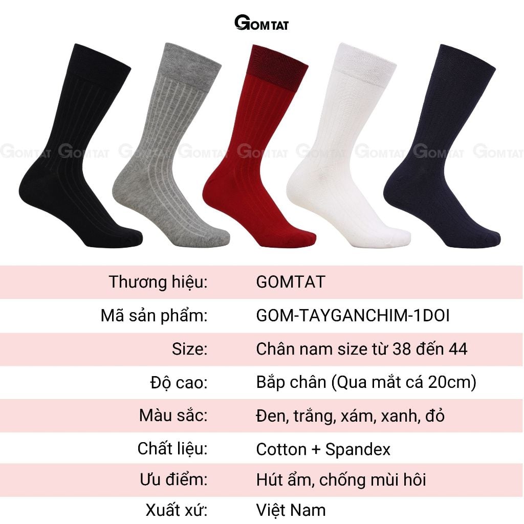 Hộp 5 đôi tất nam công sở GOMTAT mẫu gân chìm, chất liệu cotton cao cấp, hút ẩm thoáng khí - GOM-GANCHIM-5DUMAU