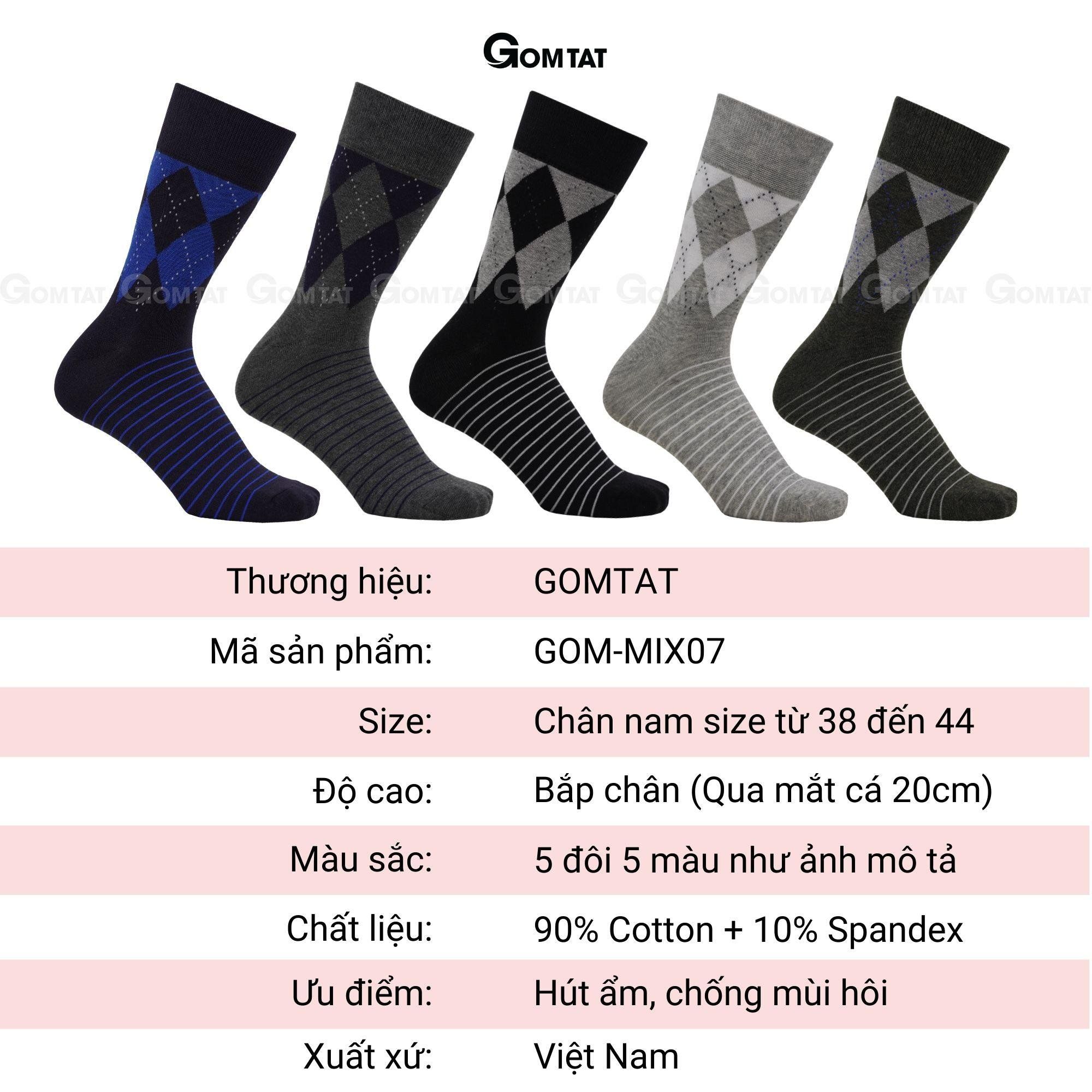 Tất đi giày tây nam cổ cao GOMTAT cao cấp mẫu MIX07, vớ nam công sở chất liệu cotton mềm mại, hút ẩm thoáng khí Menswear - GOM-MIX07-1DOI