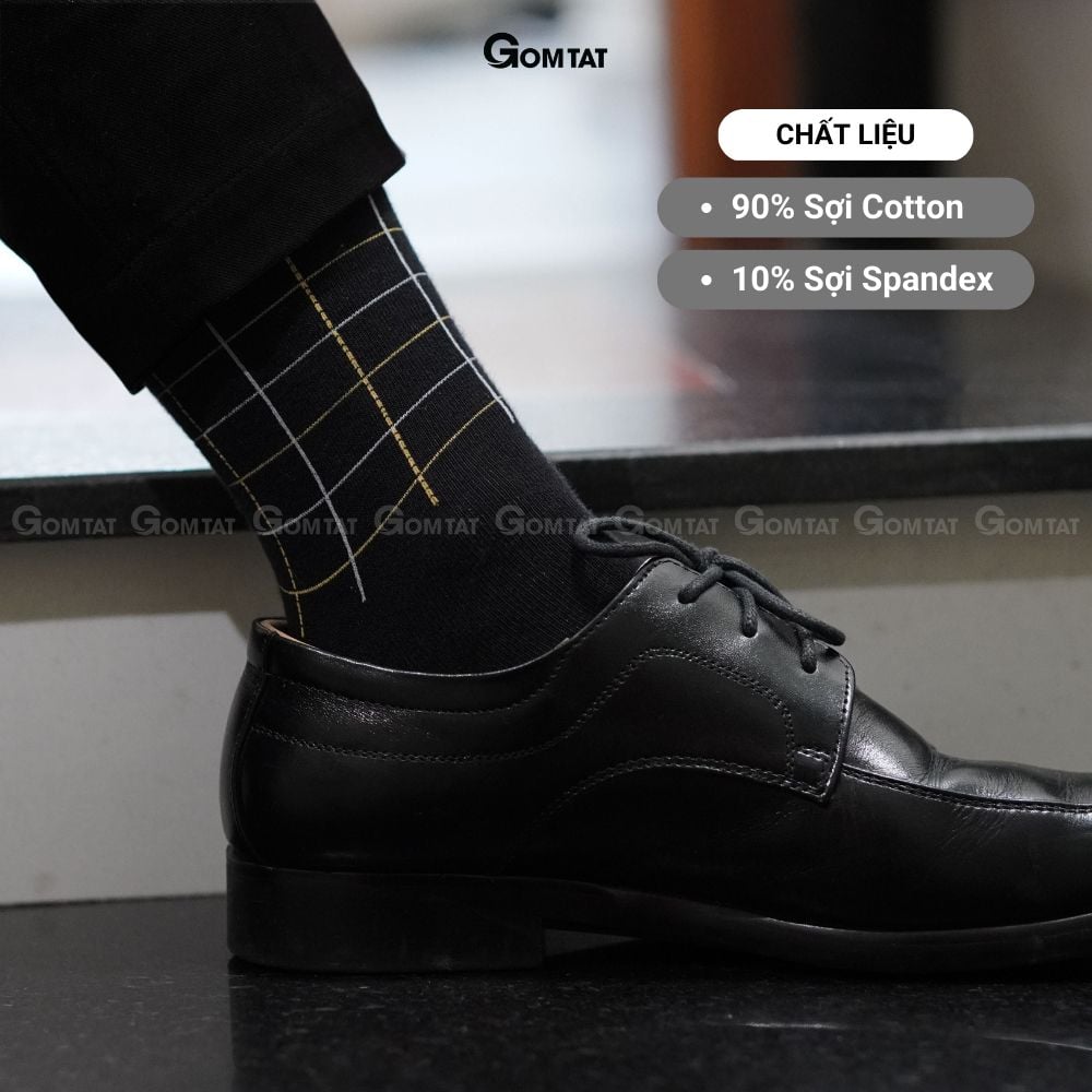 Hộp 7 đôi tất giày tây nam cổ cao tone màu đen GOMTAT mẫu MIX10, sợi cotton cao cấp thoáng khí - GOM-MIX10-CB7