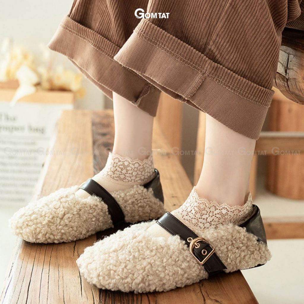 Set 8 đôi tất cổ thấp nữ cao cấp có đệm chống trượt GOMTAT, vớ cổ ren nữ cổ ngắn chất liệu cotton mềm mịn - D16-A065