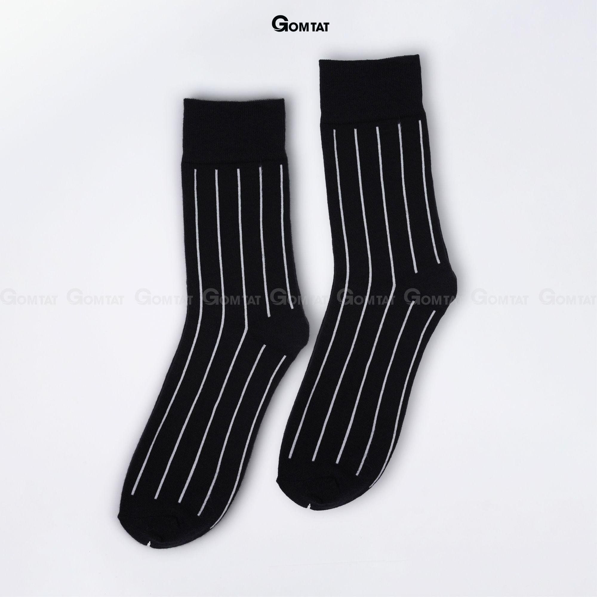 Tất nam công sở cổ cao GOMTAT, vớ đi giày tây mẫu sọc trắng đen, chất liệu cotton cao cấp Menswear - TAY-DENSOCTRANG-1DOI