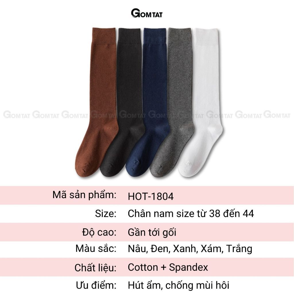 Hộp 5 đôi tất dài nam đi giày tây GOMTAT cao gần gối, chất liệu cotton cao cấp hút ẩm khử mùi - HOT-1804-CB5