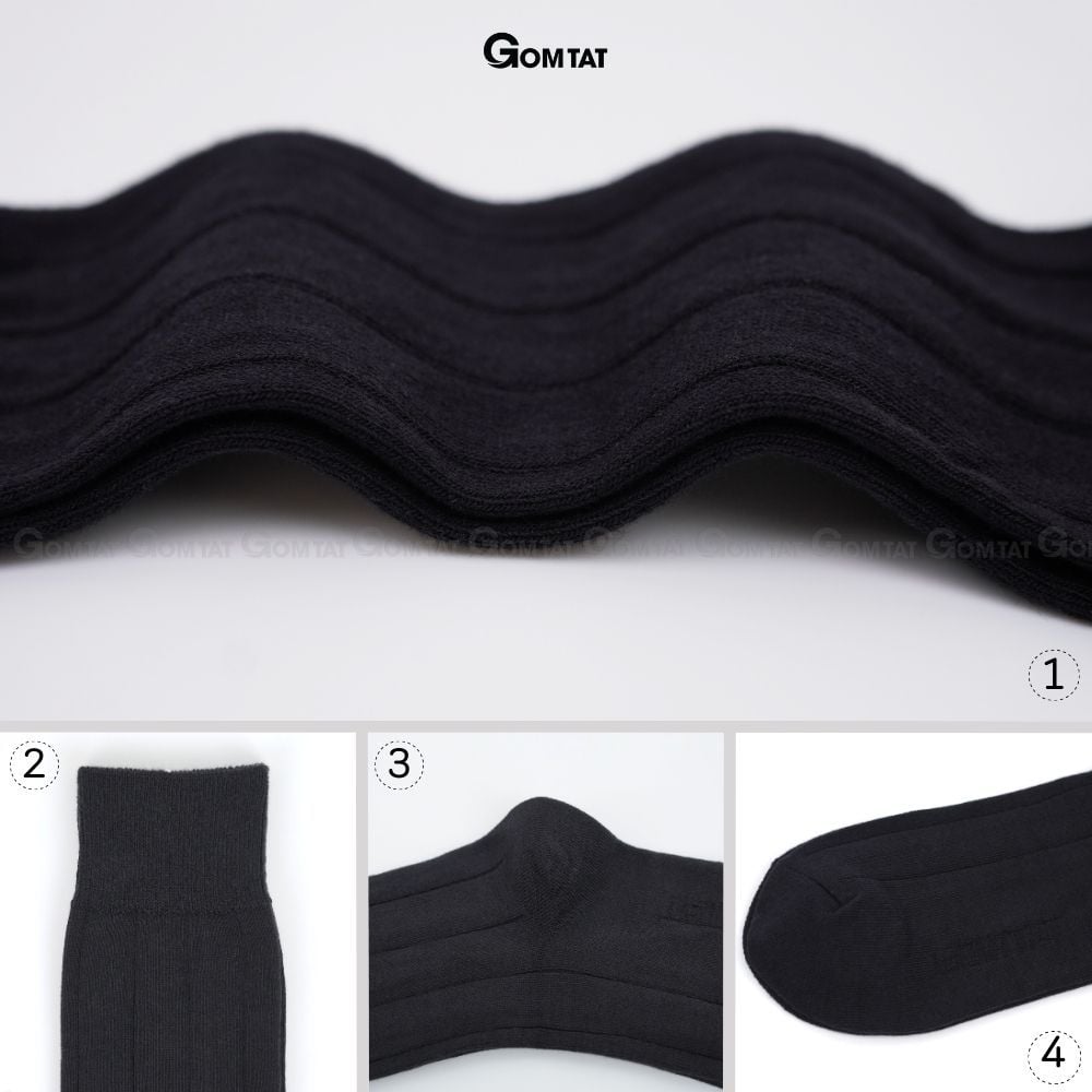 Hộp 4 đôi tất đen nam cao cổ GOMTAT mẫu gân chìm, vớ nam công sở cổ cao chất liệu cotton cao cấp - GOM-MIX09-DEN-CB4