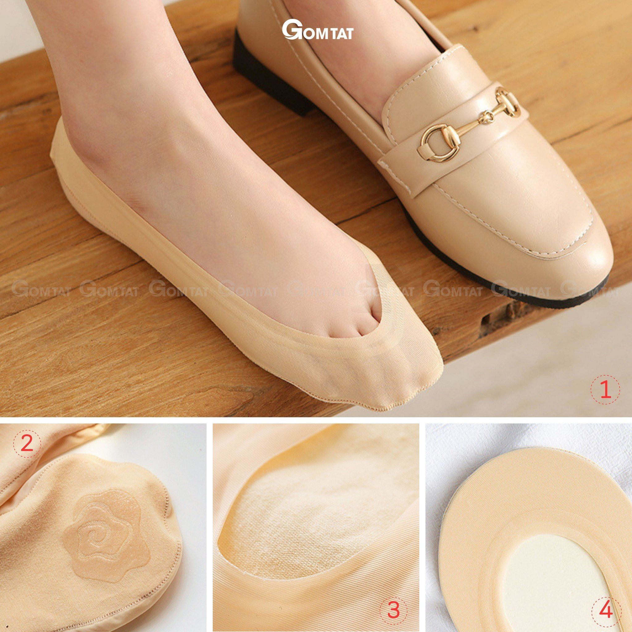 Tất nữ búp bê, vớ nữ mang giày lười, tất lười nữ, vớ lười nữ đi giày cao gót Xám, giày búp bê giấu vớ, có đệm cao su chống trượt, Voi, Đen - TNBB