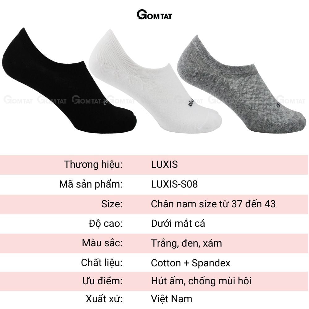 Combo 5 đôi tất nam đi giày lười GOMTAT, chất liệu cotton dày dặn thoáng khí, cực êm chân - LUXIS-S08-CB5