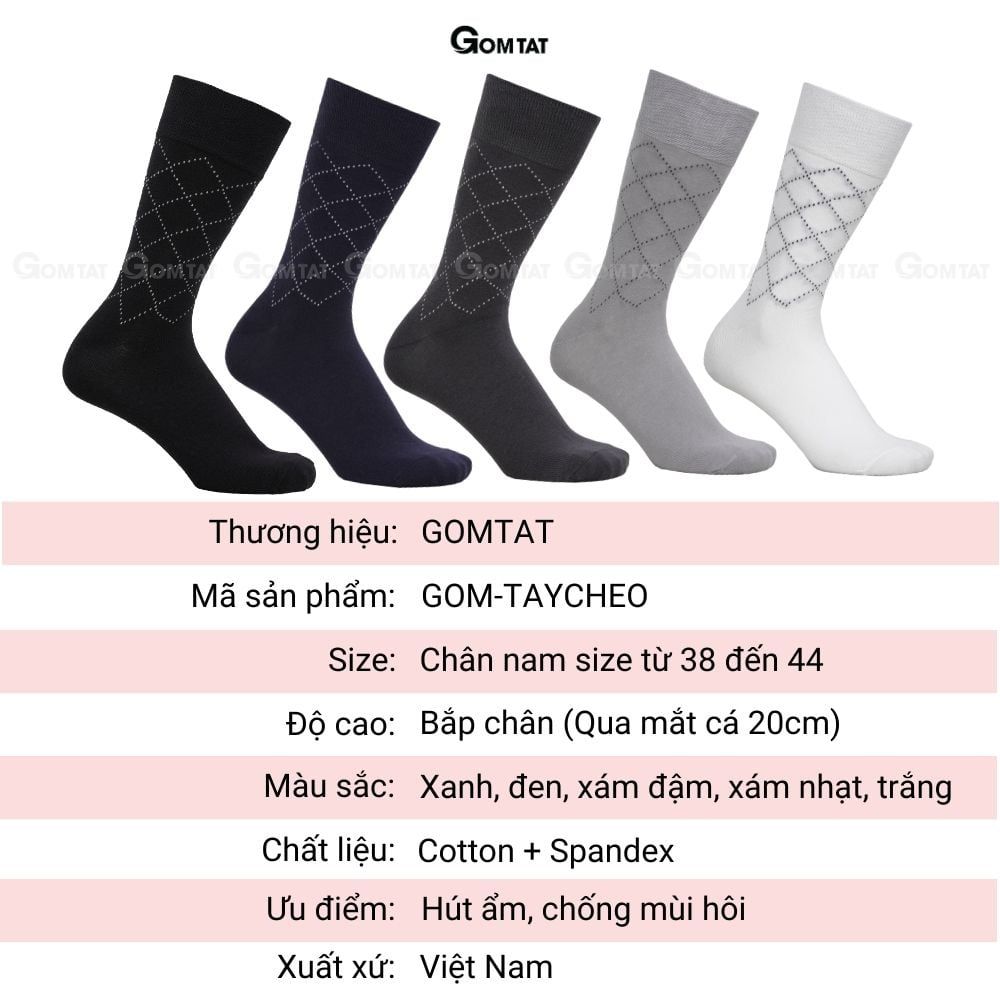 Hộp 5 đôi tất giày tây nam cổ cao GOMTAT hoạ tiết sọc chéo, chất liệu cotton cao cấp thoáng mát  - GOM-TAYCHEO-CB5