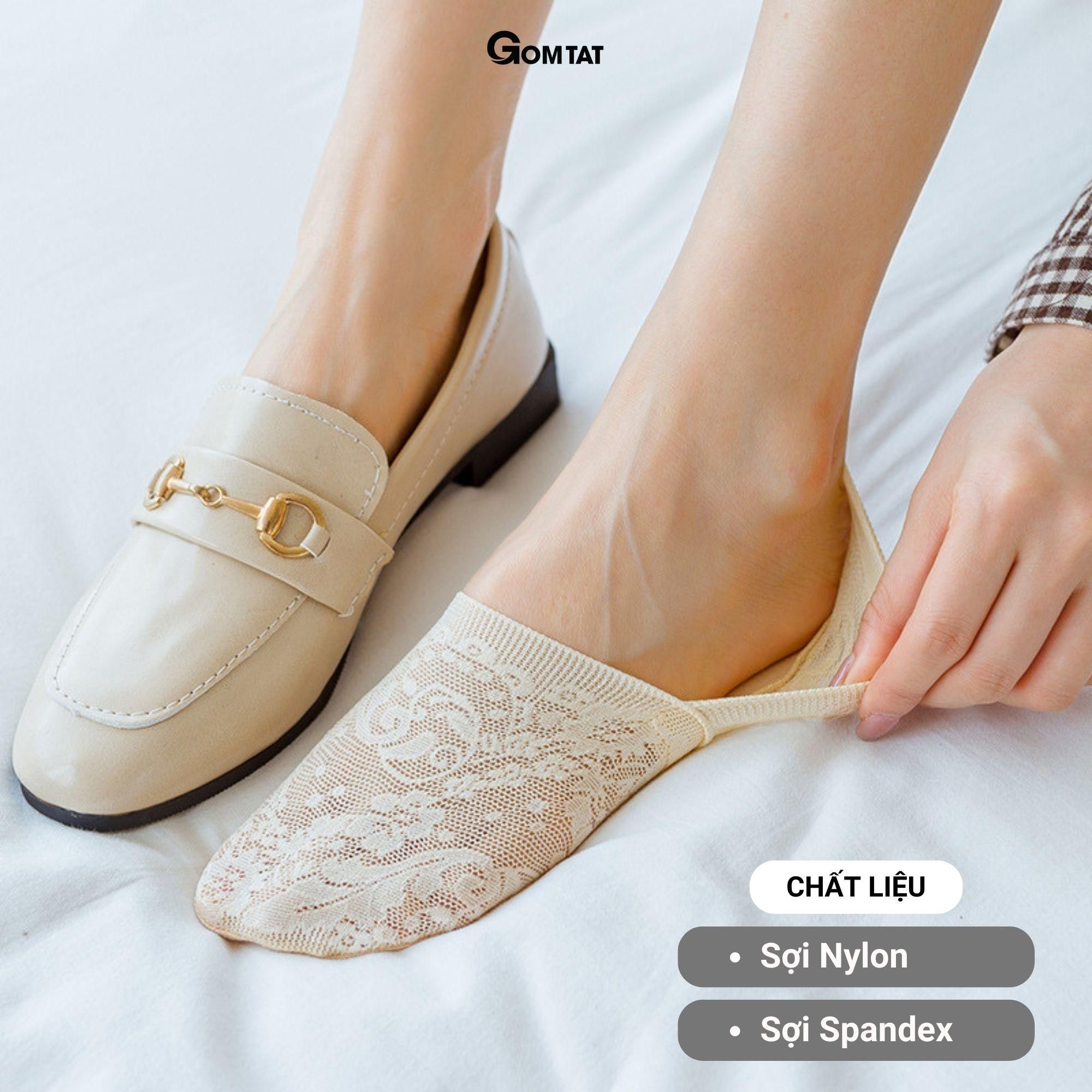Set 5 đôi tất lười nữ đi giày búp bê GOMTAT, vớ vô hình chất liệu lụa phối ren cao cấp, có bo thun chống tuột gót - LUAREN-PO-3028-CB5