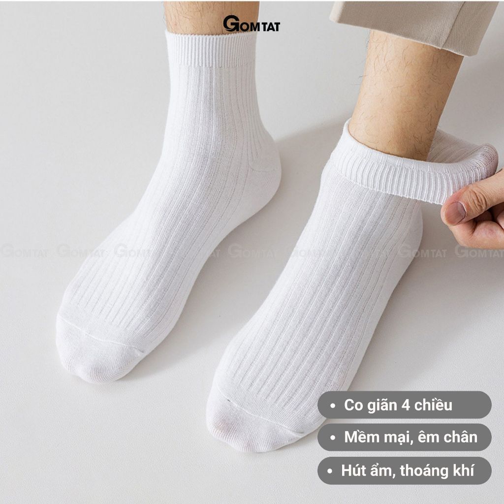 Combo 5 đôi tất nam cổ trung trơn màu GOMTAT mẫu gân chìm, chất liệu cotton thoáng khí, êm chân - FIVE-TAY10-LUNG-CB5