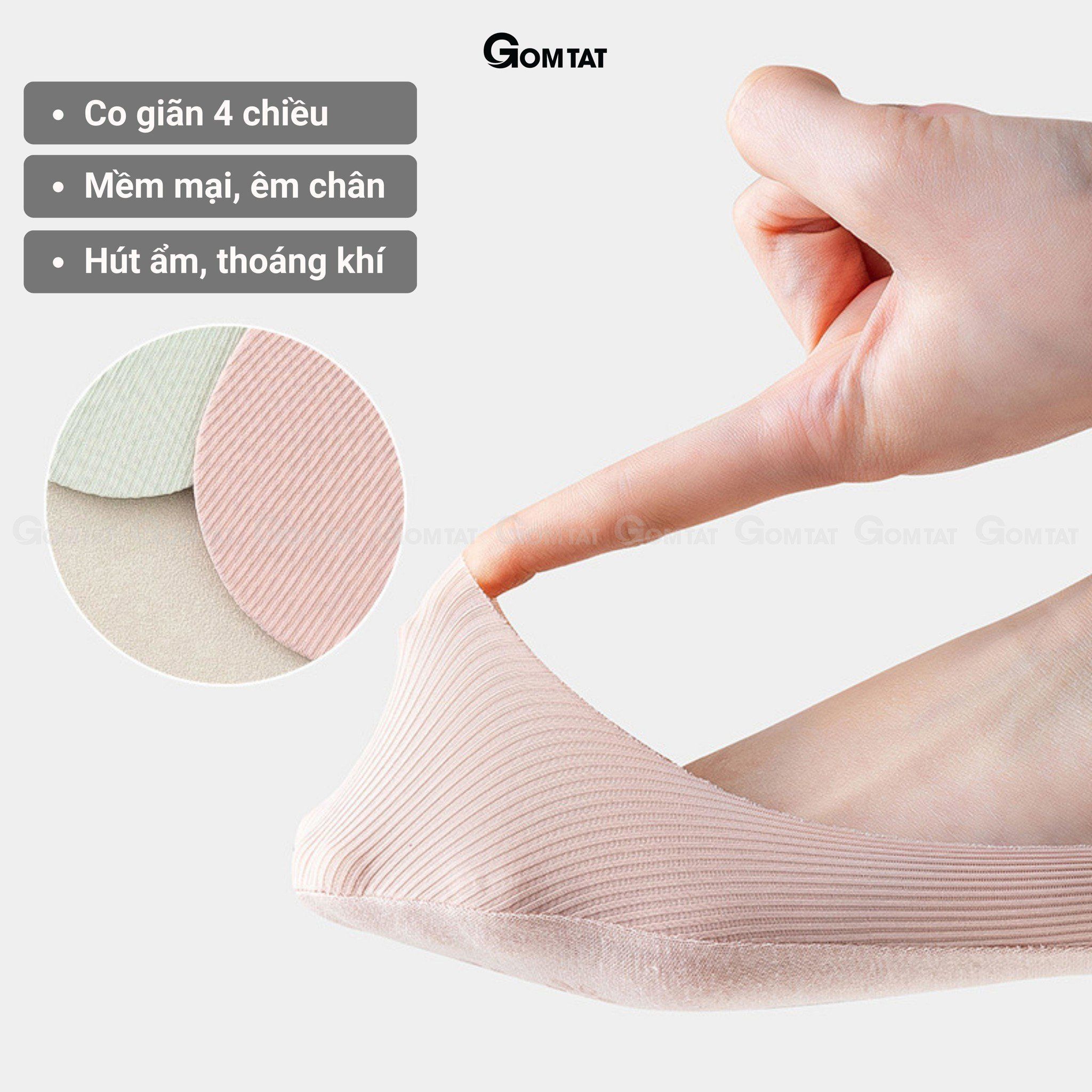 Tất lười nữ GOMTAT chất liệu cotton trơn sọc gân, vớ lười nữ Đen có đệm cao su chống tuột gót, thoáng khí ,Women, Hồng - BUB-KOL-1302-1DOI