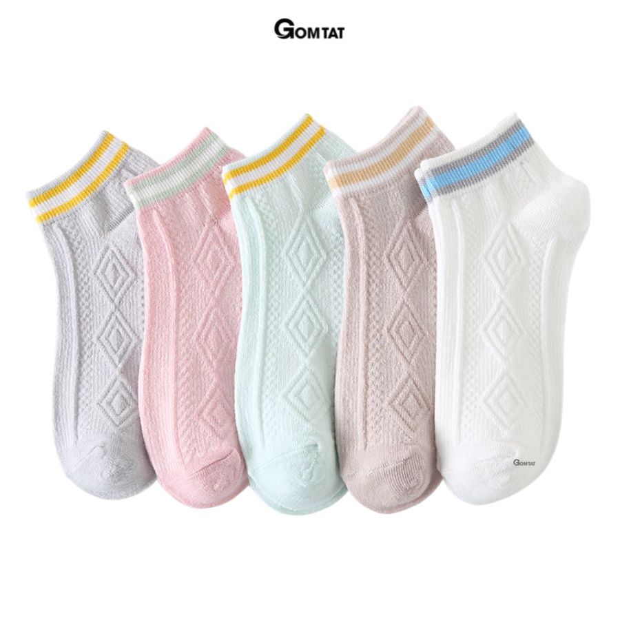 Set 5 đôi vớ cổ thấp nữ GOMTAT họa tiết vân nổi, chất liệu cotton hút ẩm thoáng khí khử mùi hôi -CB091