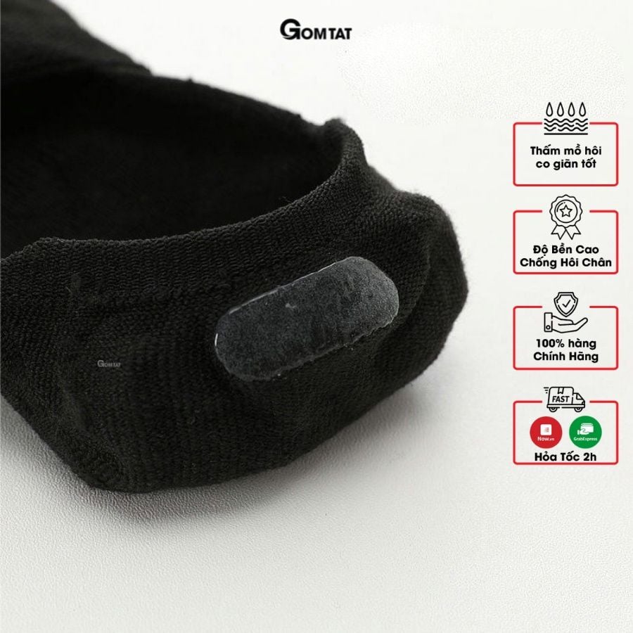 Combo 10 đôi tất vớ nam mang giày lười GOMTAT, vải cotton thoáng mát, có đệm cao su chống trượt gót - TAT-LUOI-02-CB10