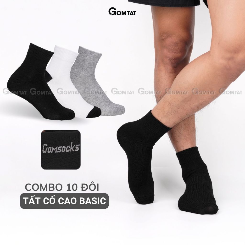 Combo 10 đôi tất cổ cao trơn màu nam nữ GOMTAT, vớ nam nữ cao cổ hút ẩm thoáng khí, khử mùi chân - GOMSOCKS-CAO-CB10