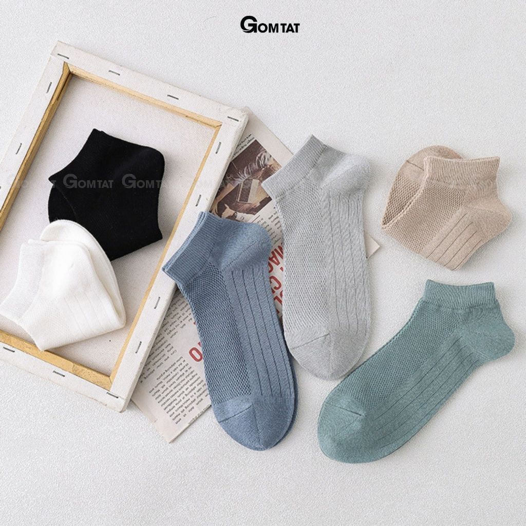 Combo 10 đôi tất nam cổ thấp GOMTAT, chất liệu cotton mặt lưới cao cấp hút ẩm khử mùi - FIVE-2002-CB10