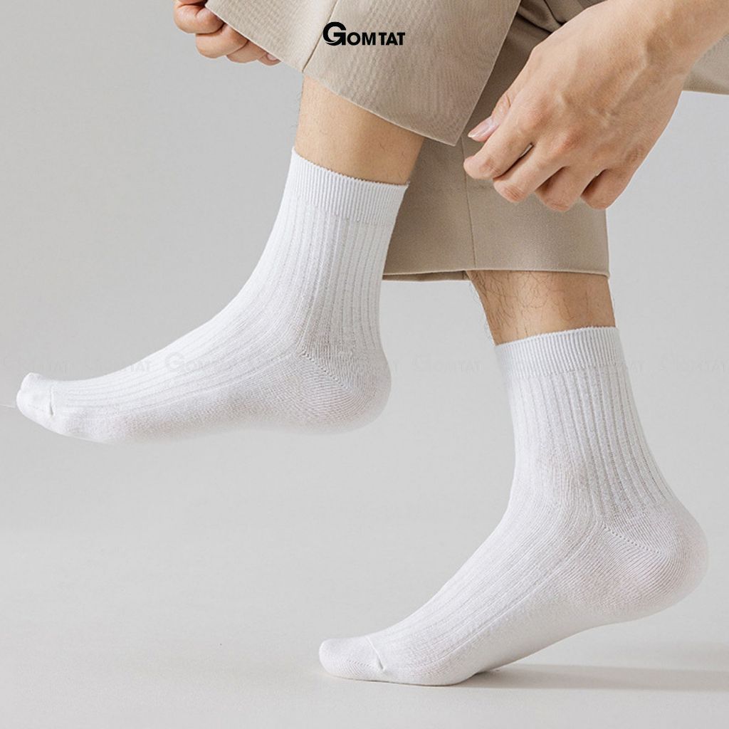 Combo 10 đôi tất cổ lửng nam trơn màu GOMTAT mẫu gân chìm, chất liệu cotton cao cấp mềm mại - FIVE-TAY10-LUNG-CB10