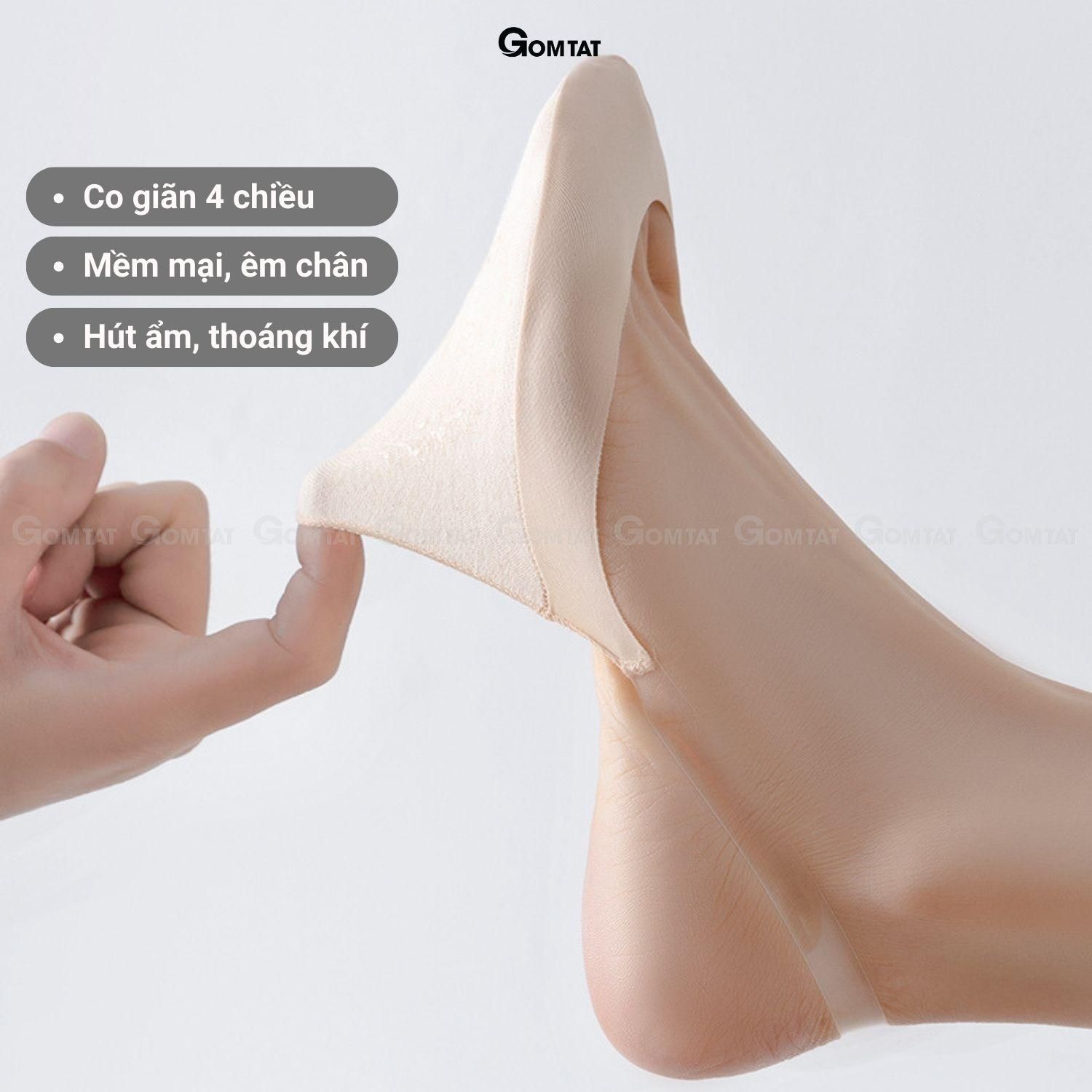 Tất vớ nữ đi giày cao gót có dây đeo trong suốt GOMTAT, chất liệu cotton thoáng mát có đệm giúp êm chân, Denim - CAOGOT-SUX-1102