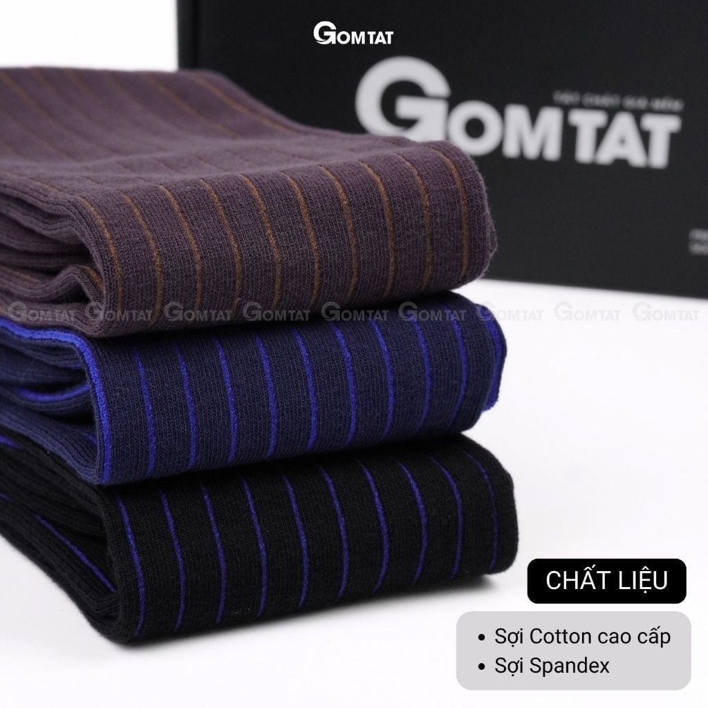 Hộp 3 đôi tất nam công sở GOMTAT cao cấp, chất liệu cotton mềm mịn, khử mùi thoáng khí êm chân - IHE-2201-CB3
