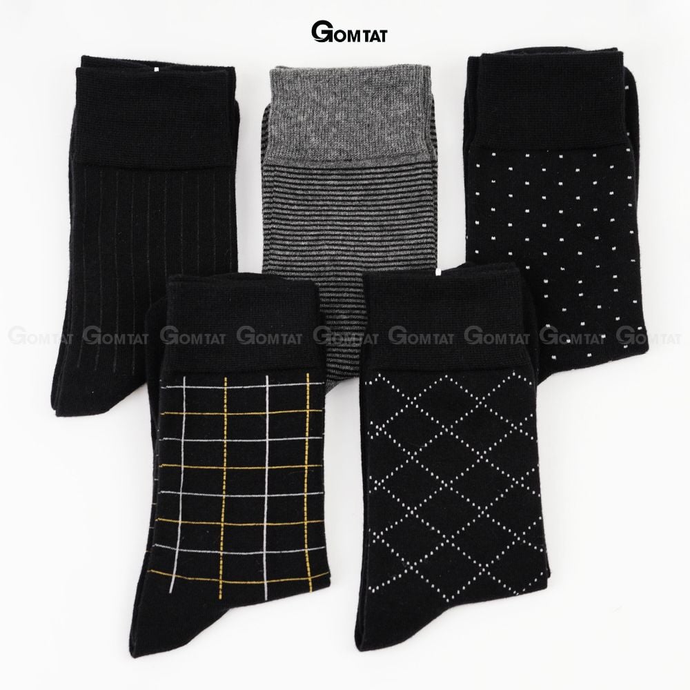 Hộp 5 đôi tất nam cổ cao công sở GOMTAT mẫu MIX04, vớ giày tây nam dài chất liệu cotton cao cấp - GOM-MIX04-CB5