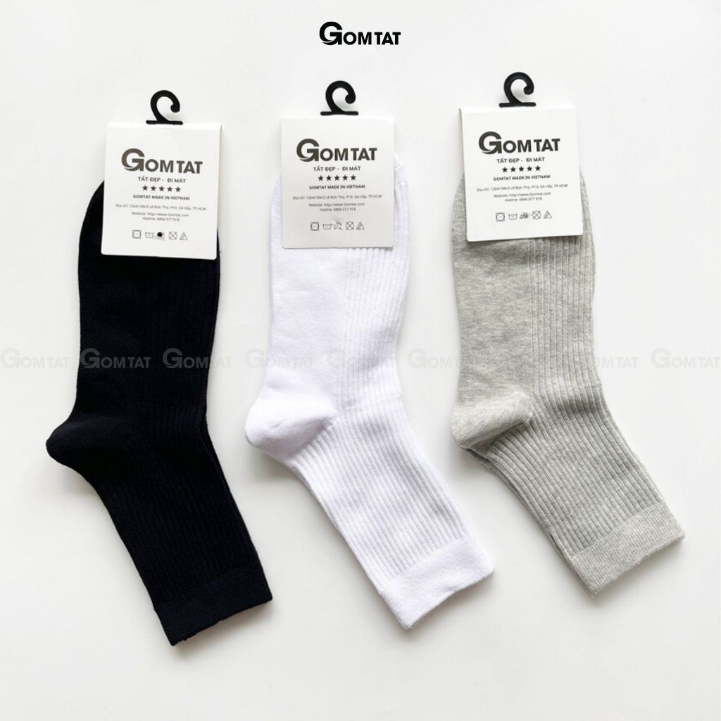 Combo 5 đôi tất nam cổ trung trơn màu GOMTAT mẫu gân chìm, chất liệu cotton thoáng khí, êm chân - FIVE-TAY10-LUNG-CB5