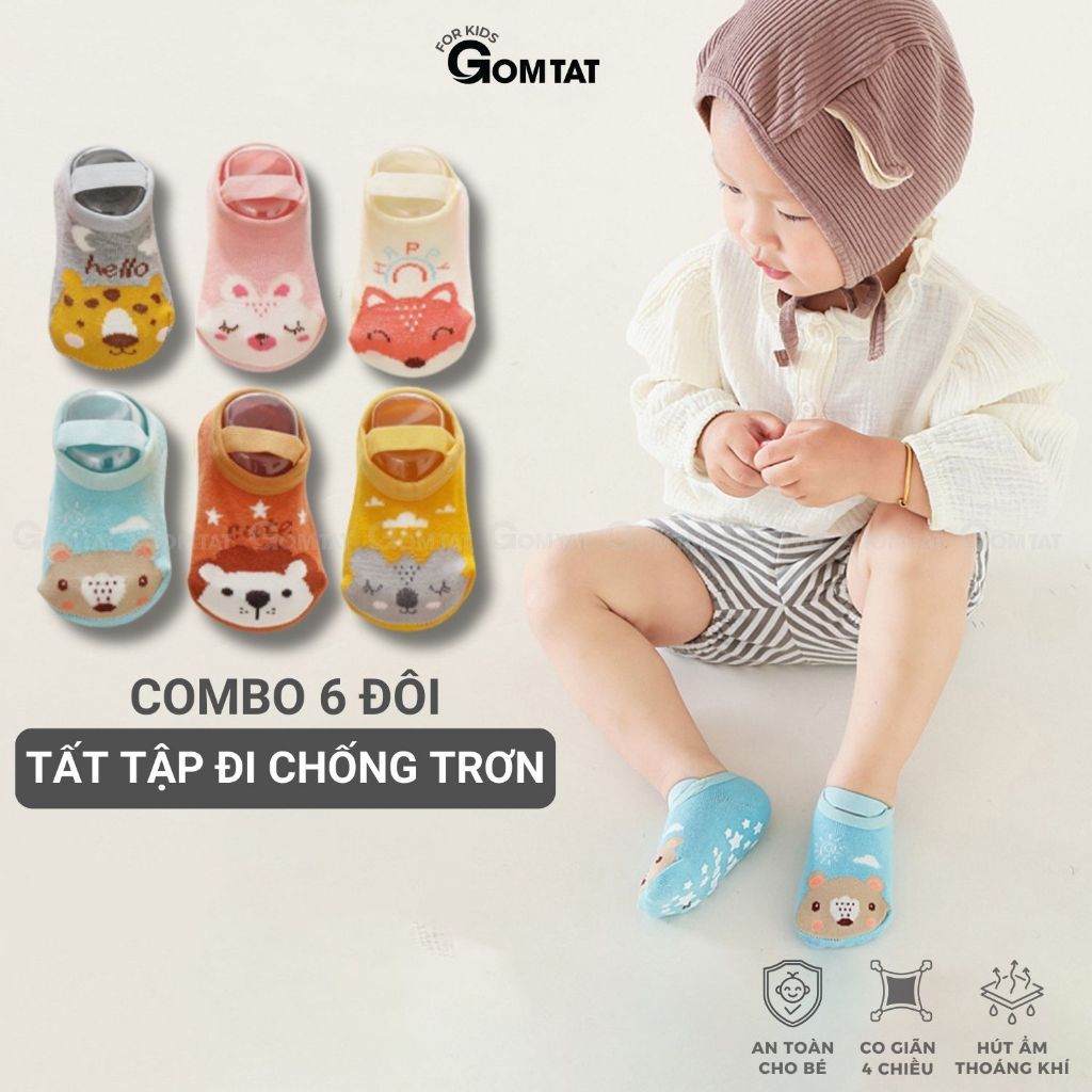 Combo 6 đôi trẻ em tập đi chống trượt GOMTAT vớ tập đi đế silicon chất liệu cotton - YIQ-C021-CB6
