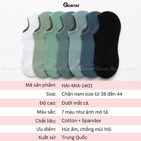  Tất lười nam GOMTAT chất liệu cotton cao cấp, Vớ đi giày lười thiết kế lưới thoáng khí, có đệm cao su chống tụt gót Menswear - HAI-MIA-1401-1DOI 