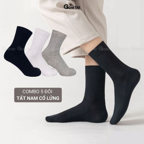  Combo 5 đôi tất nam cổ trung trơn màu GOMTAT mẫu gân chìm, chất liệu cotton thoáng khí, êm chân - FIVE-TAY10-LUNG-CB5 