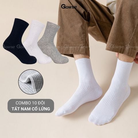  Combo 10 đôi tất cổ lửng nam trơn màu GOMTAT mẫu gân chìm, chất liệu cotton cao cấp mềm mại - FIVE-TAY10-LUNG-CB10 