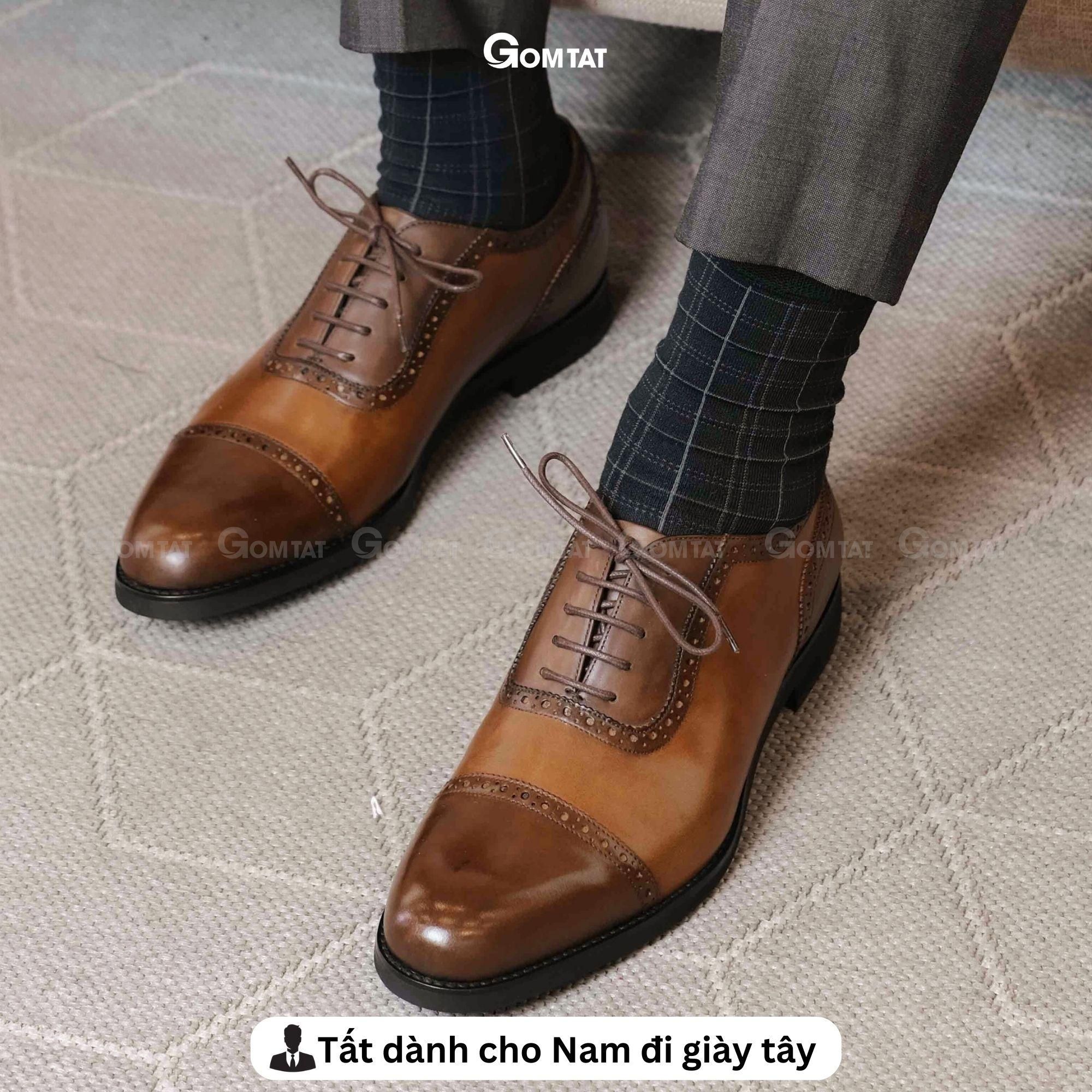 Tất nam cổ cao công sở họa tiết, vớ cao cổ nam đi giày tây chất liệu cotton cao cấp thoáng mát Menswear - GOM-TAY11-DENCAROTRANG