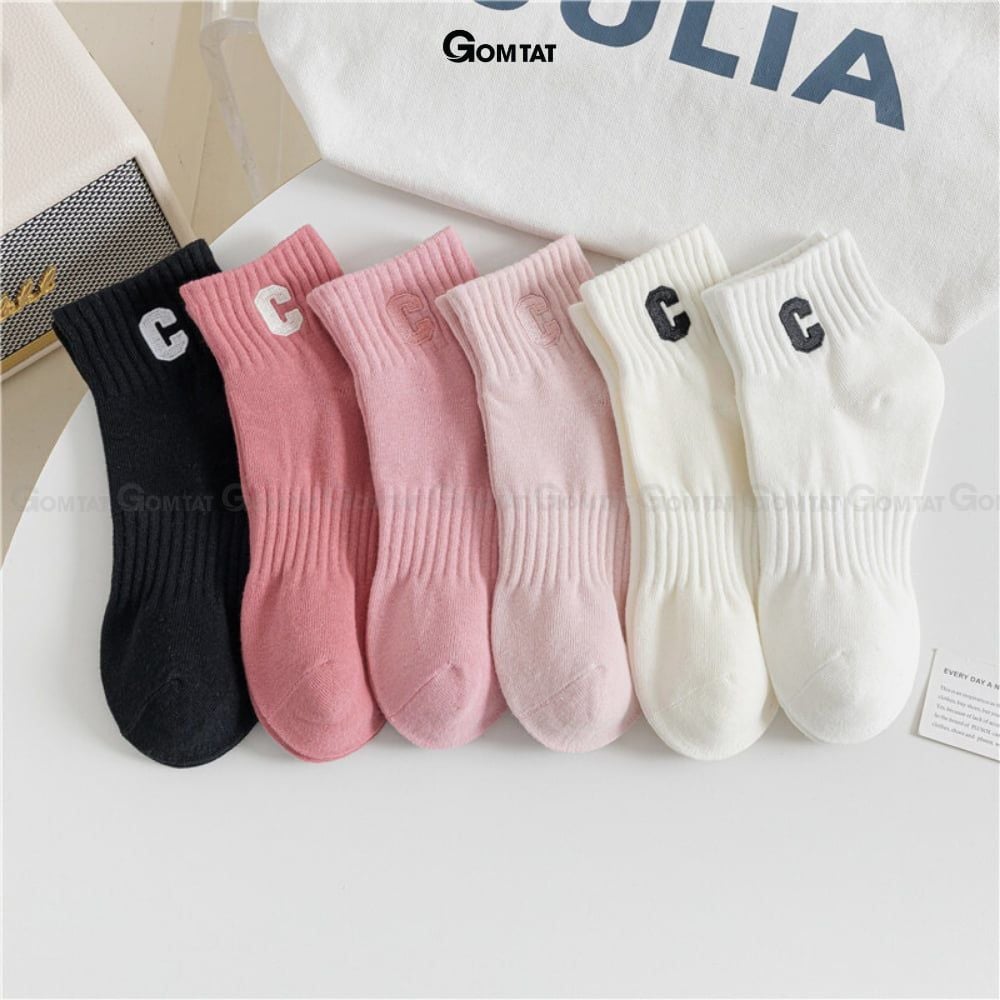 Combo 5 đôi tất nữ cổ ngắn GOMTAT chữ C, chất liệu cotton hút ẩm thoáng khí khử mùi -NGANCHUC-UYE-7004-CB5