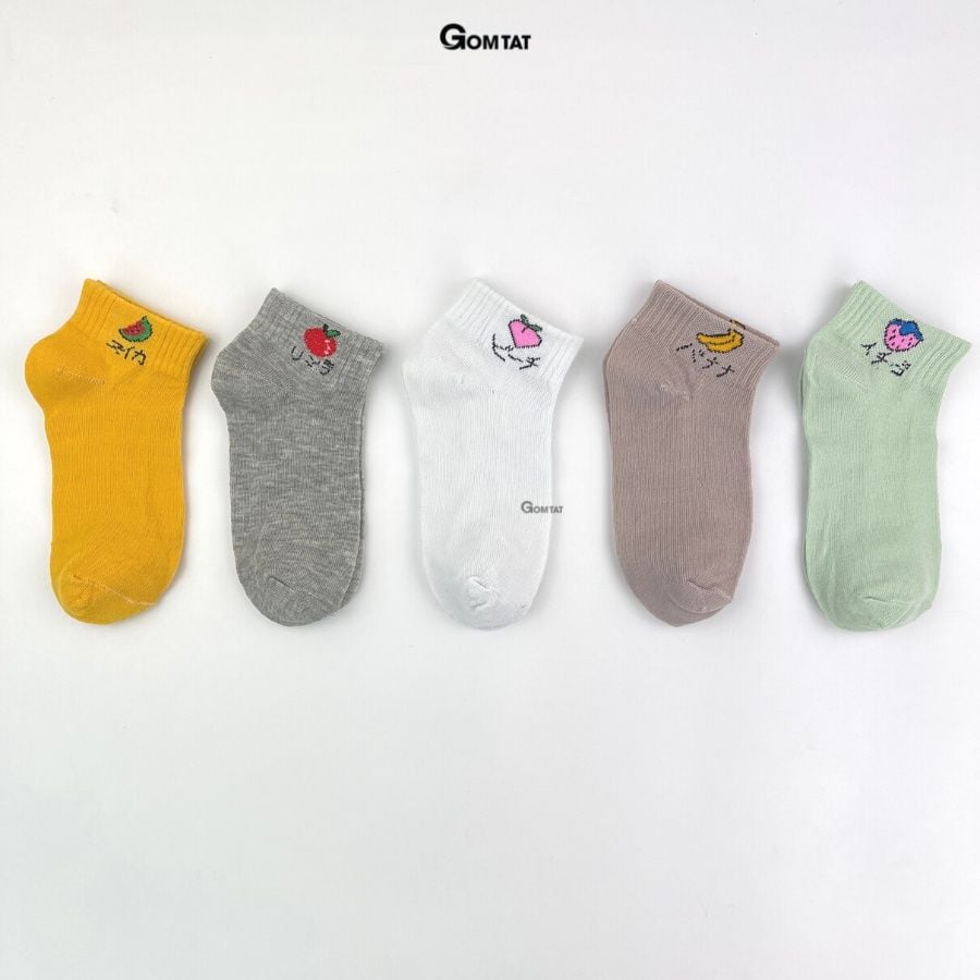 Set 5 Đôi Tất Nữ Cổ Ngắn GOMTAT Nhiều Màu Dễ Thương, Vớ Nữ Cổ Thấp Họa Tiết Trái Cây  -CB043