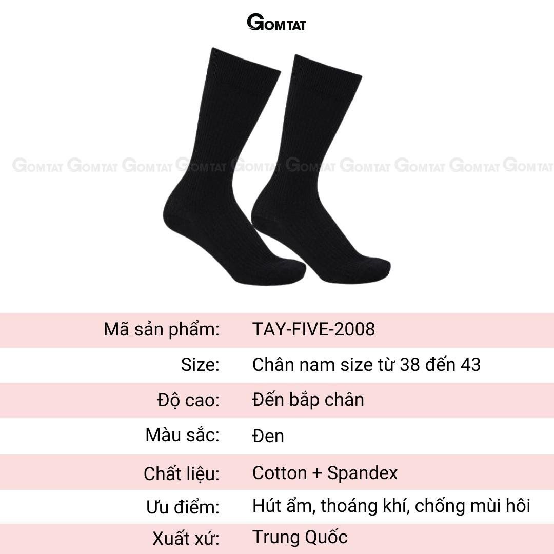 Tất vớ nam cổ cao GOMTAT đi giày tây, chất liệu cotton khử mùi thoáng khí họa tiết gân chìm màu đen Menswear - TAY-FIVE-2008-1DOI