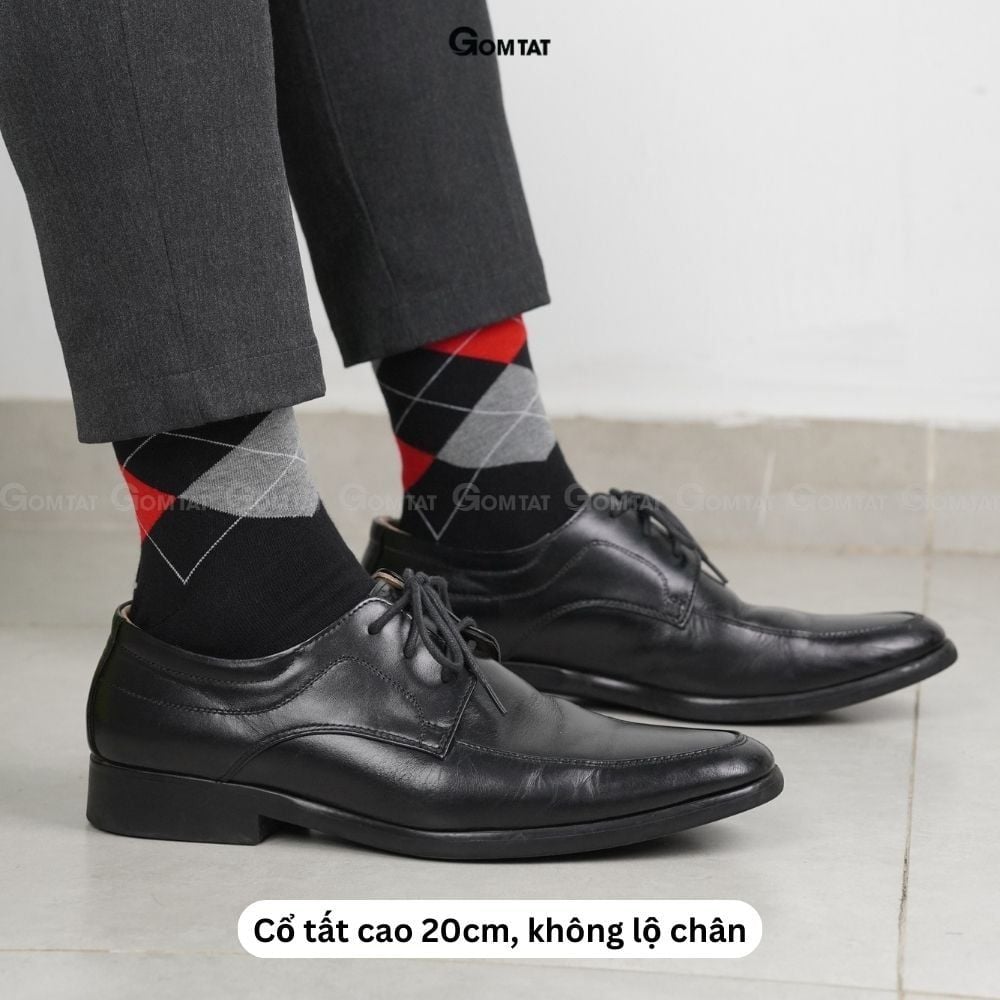 Hộp 5 đôi tất nam cao cổ đi giày tây GOMTAT hoạ tiết quả trám sợi cotton cao cấp - GOM-QUATRAM-CB5