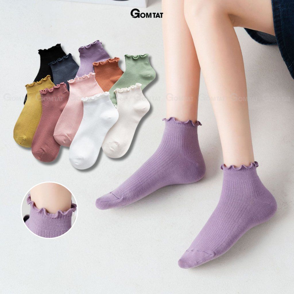 Combo 5 đôi tất nữ cổ bèo GOMTAT, vớ cổ ngắn nữ cotton hút ẩm thoáng khí mềm mịn - FIVE-2004-CB5