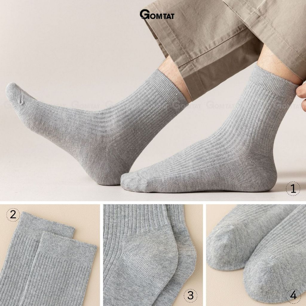 Set 5 đôi tất vớ nam cổ cao GOMTAT, hoạ tiết gân chìm, chất liệu cotton dày dặn thoáng khí - CAOTRON-FIVE-2001-CB5