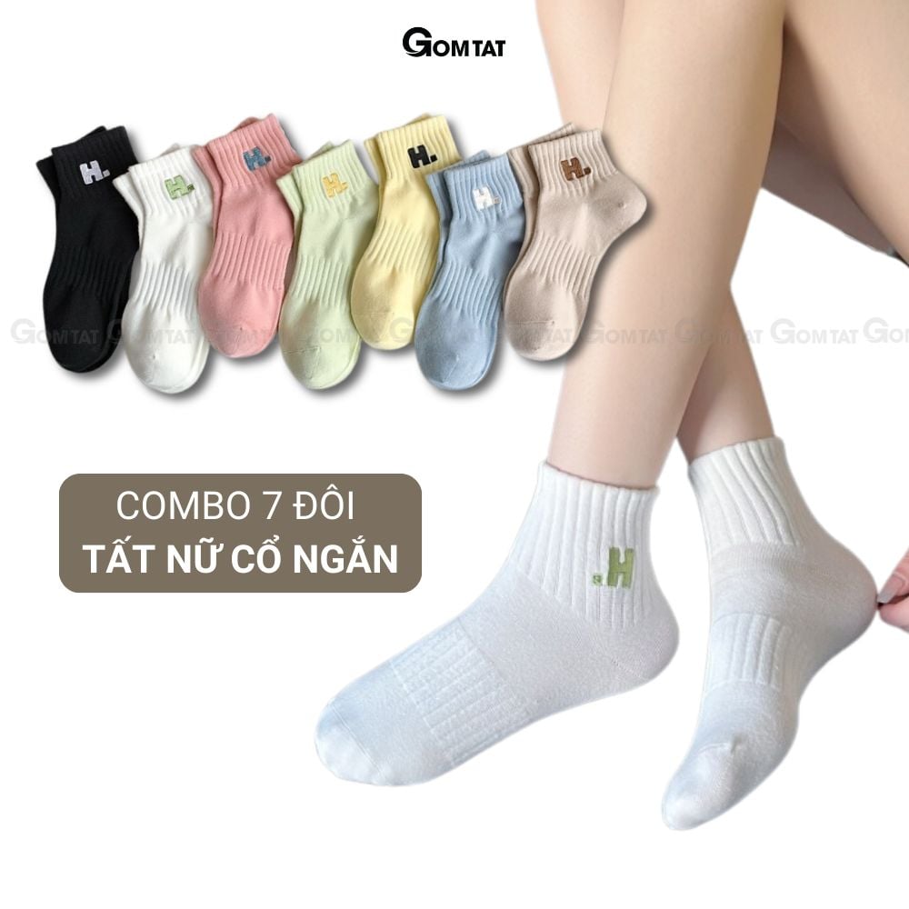 Combo 7 đôi tất nữ cổ thấp GOMTAT chữ H, chất liệu cotton hút ẩm thoáng khí khử mùi hôi -NGANCHUH-PO-3022-CB7