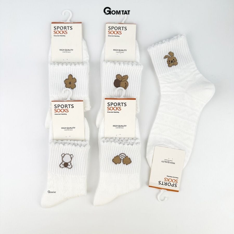 Set 5 đôi tất nữ cổ trung GOMTAT hoạ tiết hình thú đáng yêu, chất liệu cotton êm mềm mịn mát  -LISU25-LUNG-HTNAU