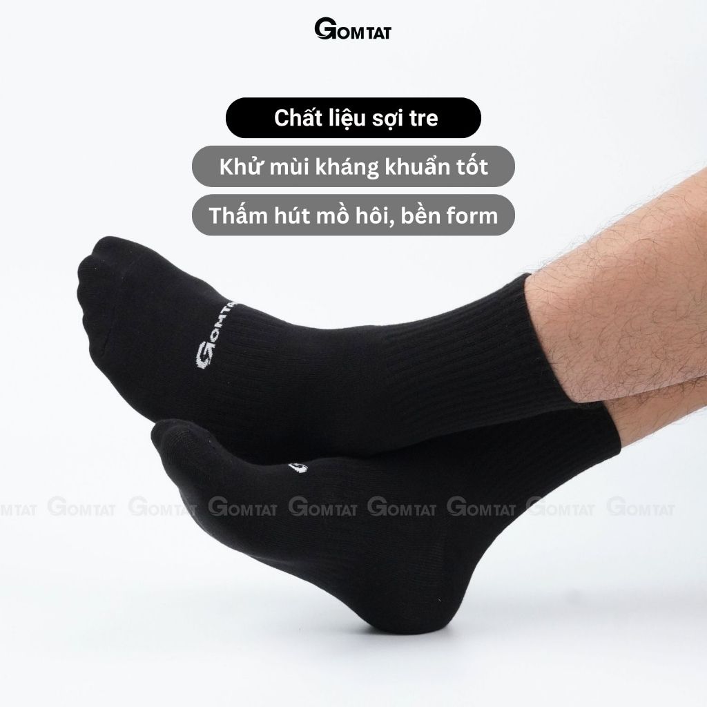 Hộp 4 đôi tất cổ lửng sợi tre nam GOMTAT cao cấp, vớ nam co giãn êm chân - GOMTAT-TRECAO-CB4