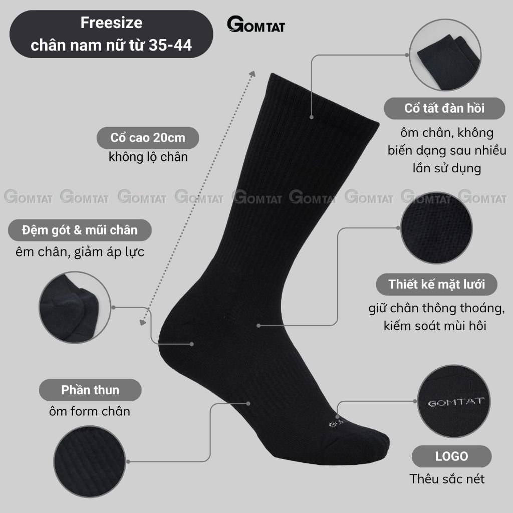 Combo 10 đôi tất nam nữ cao cổ GOMTAT, chất liệu cotton cao cấp, có đệm lót xù êm chân, giữ ấm - STA-5009-CAO-CB10