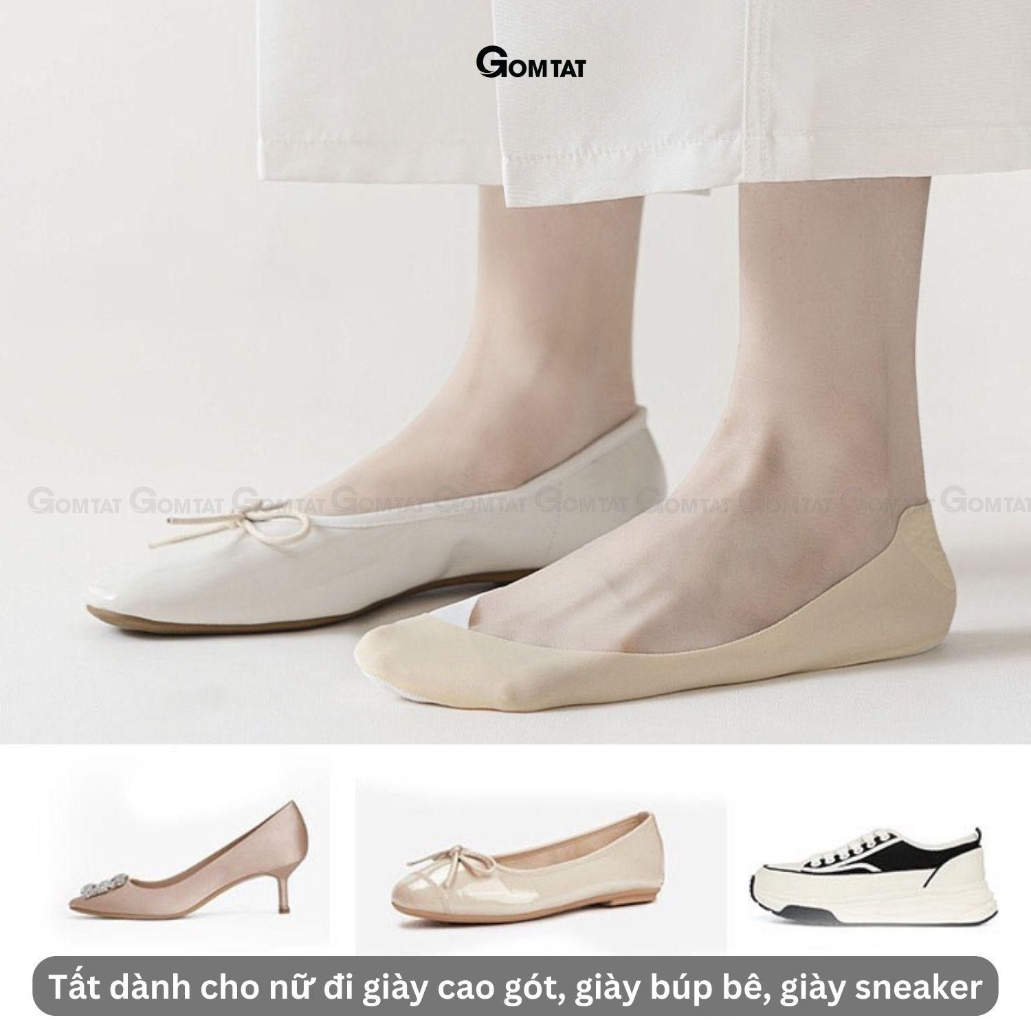 Tất hài nữ mùa hè đi giày cao gót, giày lười GOMTAT, vớ nữ Xanh có đệm cao su chống tuột, chất liệu êm chân hút ẩm, Tím - SUX-1103-1DOI